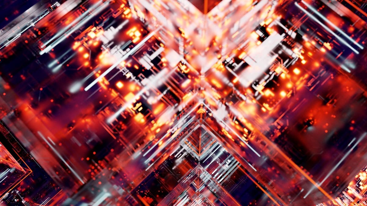 Colorful digital abstract art depicting futuristic circuitry and technology.