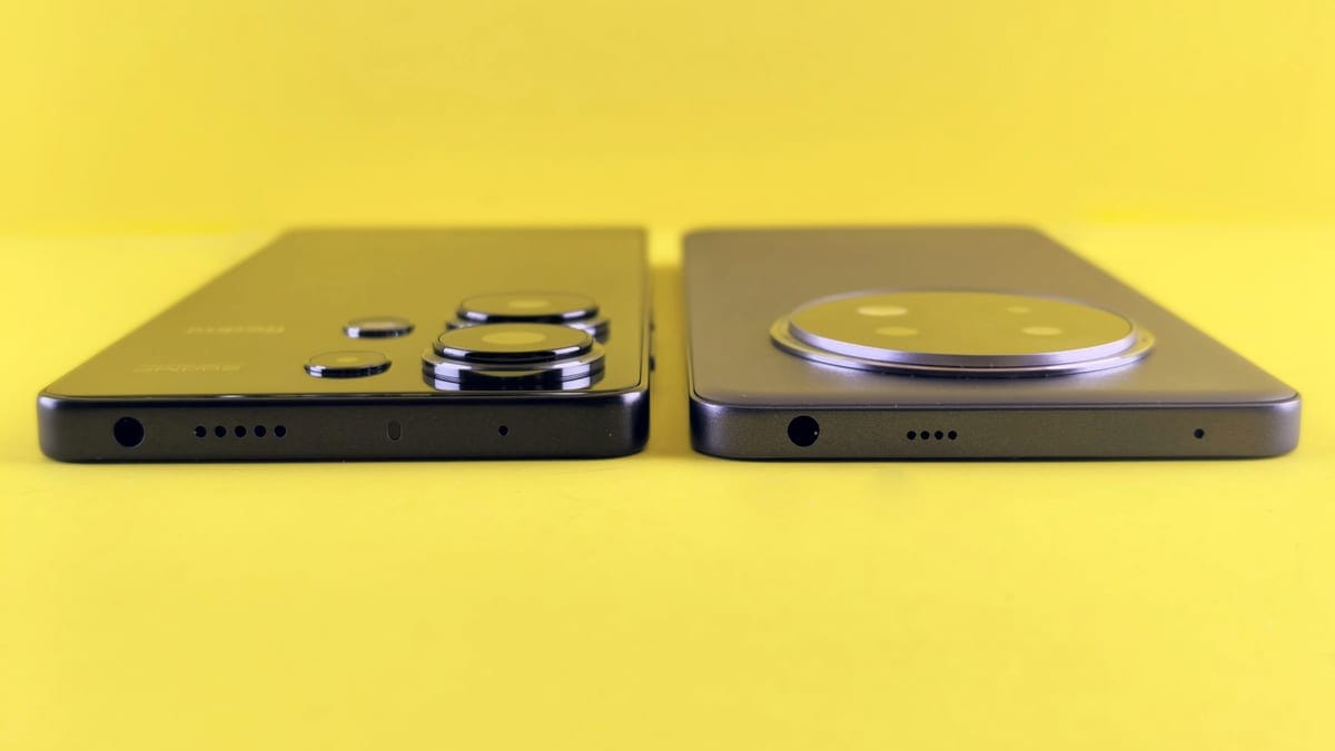 Two smartphones showcased side-by-side against a vibrant yellow background.